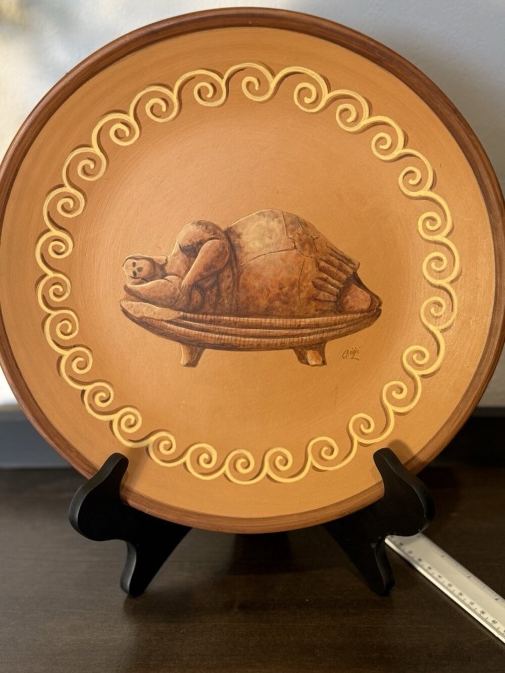 Hand-Painted Malta Pottery Wall Plate  Sleeping Lady Neolithic Venus L Darmanin